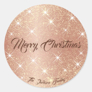 Rose Gold Glitzer Stars Personalisierter Name Weih Runder Aufkleber