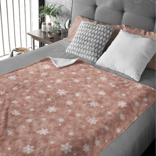 Rose Gold Glitzer Stars Schneeflocken Fleecedecke