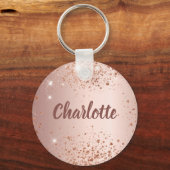 Rose Gold Glitzer Staub Monogramm Name Schlüsselanhänger (Vorderseite)