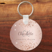 Rose Gold Glitzer Staub Monogramm Name Schlüsselanhänger (Vorderseite)