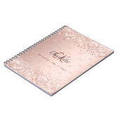 Rose Gold Glitzer Staub-Monogramm-Skript Notizblock (Linke Seite)