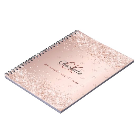 Rose Gold Glitzer Staub-Monogramm-Skript Notizblock (Linke Seite)