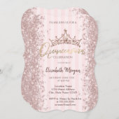 Rose Gold Glitzer Staubkronen Rosa Streifen Einladung (Vorne/Hinten)