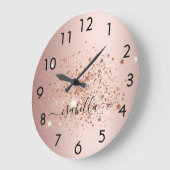 Rose Gold Glitzer Staubname Skript Große Wanduhr (Winkel)