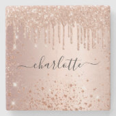 Rose Gold Glitzer Staubname Skript Steinuntersetzer (Vorderseite)