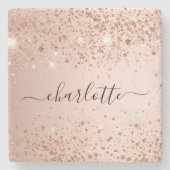 Rose Gold Glitzer Staubname Skript Steinuntersetzer (Vorderseite)