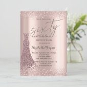 Rose Gold Glitzer Staubsauger Kleid 60. Geburtstag Einladung (Stehend Vorderseite)