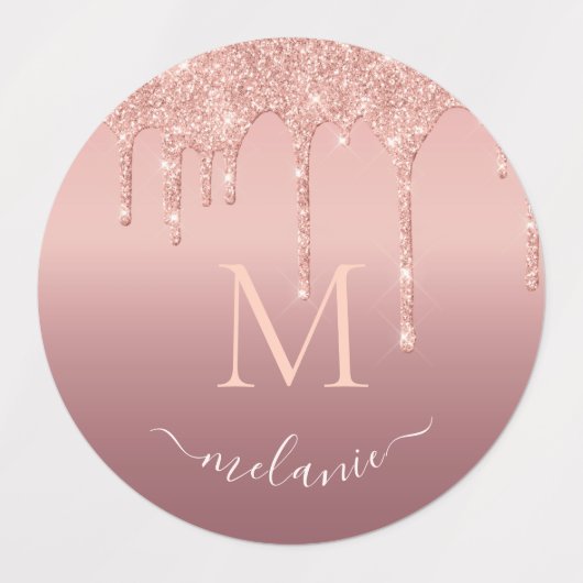 Rose Gold Glitzer Stickers Individuelle Name und B Etiketten (Design 1)