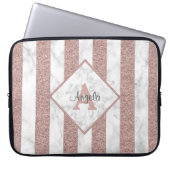 Rose Gold Glitzer Streifen Marble Monogramm-Skript Laptopschutzhülle (Vorderseite)