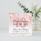 Rose Gold Glitzer String Lights Sweet 16 Rett Date Einladung (Stehend Vorderseite)