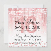 Rose Gold Glitzer String Lights Sweet 16 Rett Date Einladung (Vorderseite)