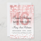 Rose Gold Glitzer String Lights Sweet 16 Rett Datu Einladung (Vorderseite)