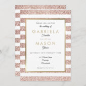 Rose Gold Glitzer Stripe Wedding Einladung (Vorne/Hinten)