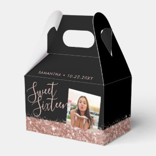 Rose Gold Glitzer Sweet 16 Chic Foto Geschenkschachtel