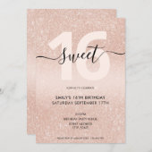 Rose Gold Glitzer Sweet 16 Einladung (Vorne/Hinten)