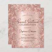 Rose Gold Glitzer Sweet 16 Geburtstag Einladung (Vorne/Hinten)