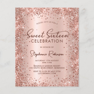 Rose Gold Glitzer Sweet 16 Geburtstag Einladung