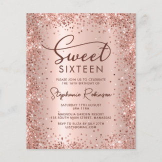 Rose Gold Glitzer Sweet 16 Geburtstag Einladung