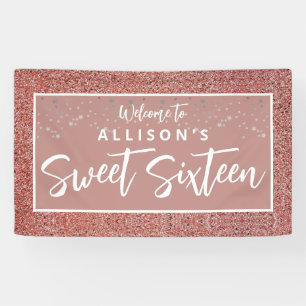 Rose Gold Glitzer Sweet 16 Geburtstagsname Banner