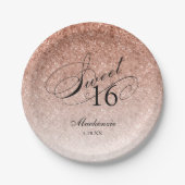Rose Gold Glitzer Sweet 16 Personalisiert Pappteller (Vorderseite)