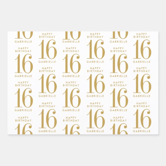 Rose Gold Glitzer Sweet 16 Personalisiert Pink Geschenkpapier Set (Vorderseite)