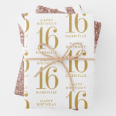 Rose Gold Glitzer Sweet 16 Personalisiert Pink Geschenkpapier Set (Beispiel)