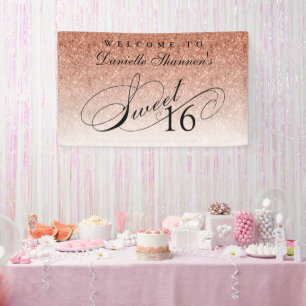 Rose Gold Glitzer Sweet 16 Personalisierter Empfan Banner
