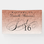 Rose Gold Glitzer Sweet 16 Personalisierter Empfan Banner (Horizontal)
