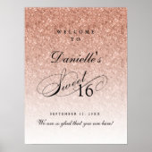 Rose Gold Glitzer Sweet 16 Personalisierter Empfan Poster (Vorne)