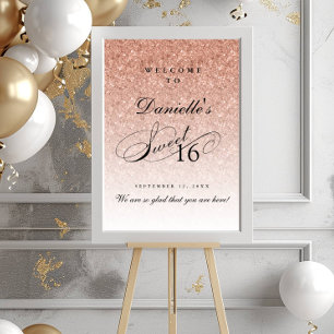 Rose Gold Glitzer Sweet 16 Personalisierter Empfan Poster