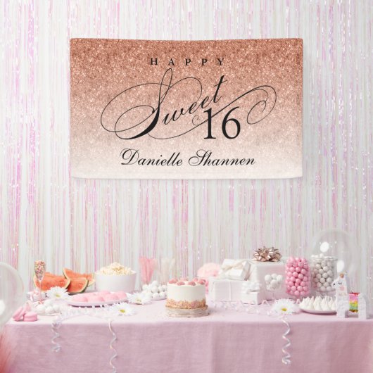 Rose Gold Glitzer Sweet 16 Personalisiertes Party Banner (Party)