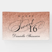 Rose Gold Glitzer Sweet 16 Personalisiertes Party Banner (Horizontal)