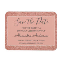 Rose Gold Glitzer Sweet 16 Save the Date