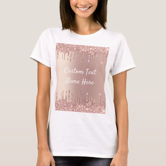 Rose Gold Glitzer T - Shirt mit Ihrem Textnamen (Vorderseite)