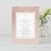 Rose Gold Glitzer Taufe Christening Einladung (Stehend Vorderseite)
