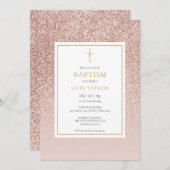 Rose Gold Glitzer Taufe Christening Einladung (Vorne/Hinten)