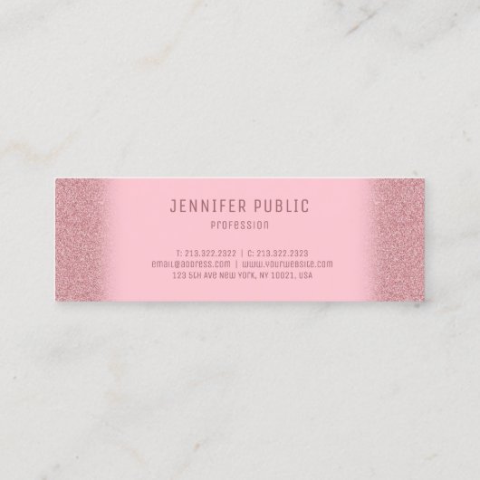 Rose Gold Glitzer Template Modernes Elegantes Desi Mini Visitenkarte (Rückseite)