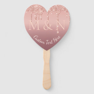Rose Gold Glitzer Textname Hochzeitshandschuh Fächer