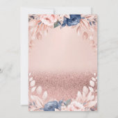Rose Gold Glitzer Tiara Blue Blumen Rente Einladung (Rückseite)
