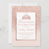 Rose Gold Glitzer Tiara elegante Quinceañera Einladung (Vorderseite)
