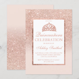 Rose Gold Glitzer Tiara elegante Quinceañera Einladung