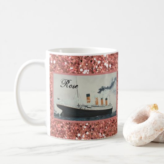 Rose Gold Glitzer Titanic Personalisiert Girl Kaffeetasse (Mit Donut)