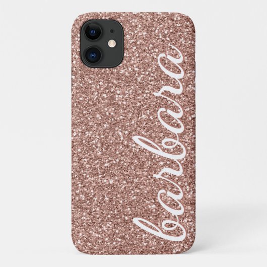Rose Gold Glitzer Trendy Script Personalisiert Case-Mate iPhone Hülle (Rückseite)