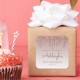 Rose Gold Glitzer Tropfen 18. Geburtstag Vielen Da Quadratischer Aufkleber