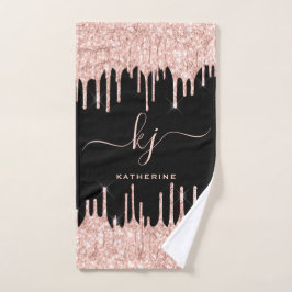 Rose Gold Glitzer Tropfen 2 Monogramm Handtuch