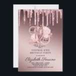 Rose Gold Glitzer Tropfen 40. Überraschung Geburts Einladung<br><div class="desc">Eine elegante 40 und Fab 40. Überraschung Geburtstagsfeier in einer Rose vergoldeten ombre metallischen Schimmer mit Glitzer-Tropfen und Skriptnamen typografisch mit Rose Gold und Glitzer hoch geheilte Tanzschuhe,  Blumenmuster und eine Perlenkette in das Design und Typ integriert. Ein einzigartiges stilvolles Willkommen für diesen Meilenstein Geburtstag. 40 und Fab!</div>