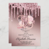 Rose Gold Glitzer Tropfen 50. Geburtstag Einladung (Vorne/Hinten)