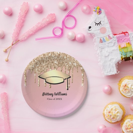 Rose Gold Glitzer Tropfen Abschluss Themed Pappteller (Party)