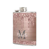 Rose Gold Glitzer Tropfen auf Rosa Metall Mit Mono Flachmann (Links)