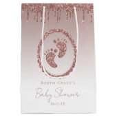 Rose Gold Glitzer Tropfen Baby Duschgeschenk Beute Mittlere Geschenktüte (Rückseite)